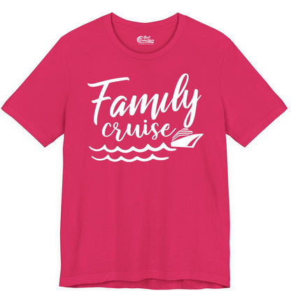 Family Cruise Shirt - Nautical Cruise Vacation Shirt for Families (Premium Tee) in Fuchsia - Family Cruise Shirt - Nautical Script Font With Waves And Ship Graphic