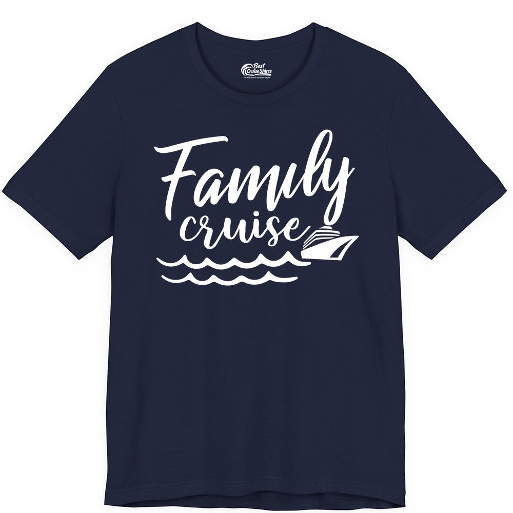 Family Cruise Shirt - Nautical Cruise Vacation Shirt for Families (Premium Tee) in Navy - Family Cruise Shirt - Nautical Script Font With Waves And Ship Graphic