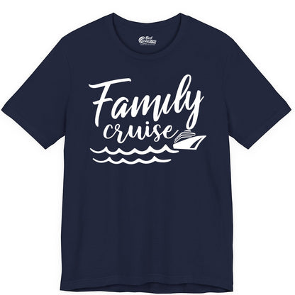 Family Cruise Shirt - Nautical Cruise Vacation Shirt for Families (Premium Tee) in Navy - Family Cruise Shirt - Nautical Script Font With Waves And Ship Graphic