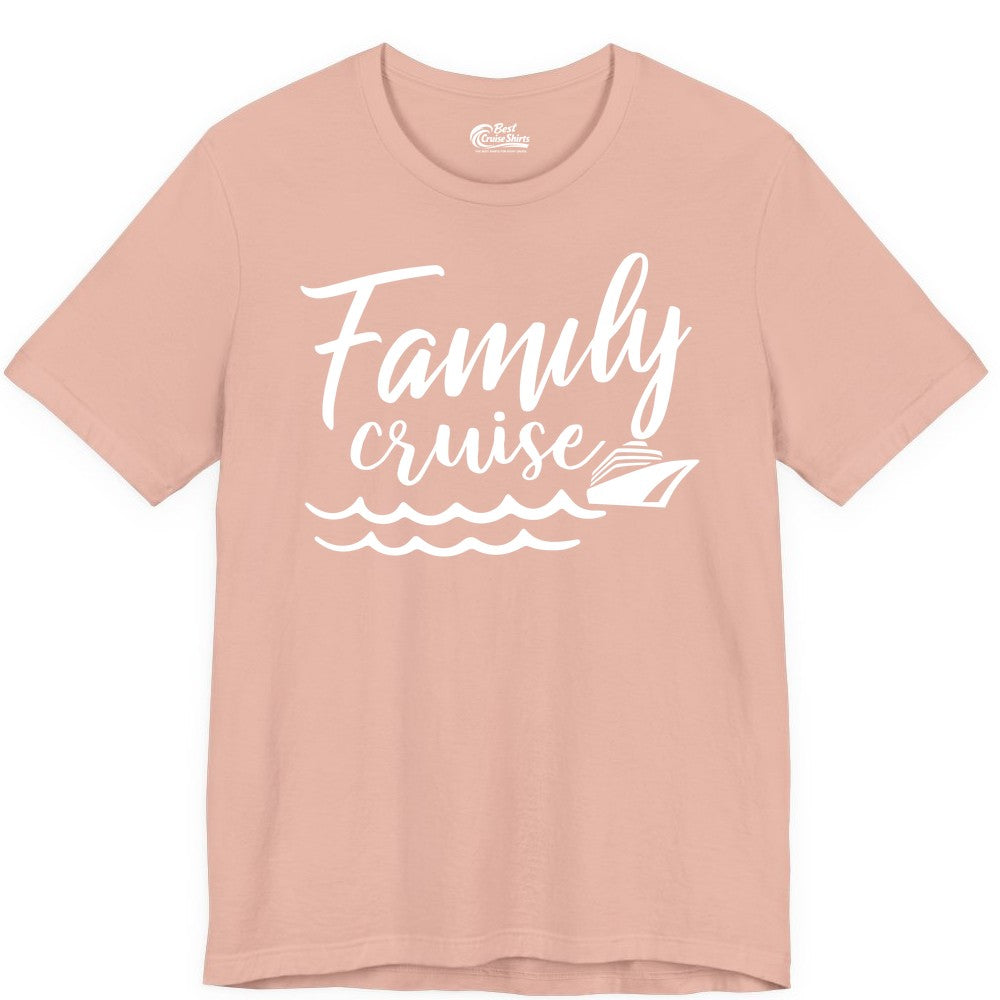 Family Cruise Shirt - Nautical Cruise Vacation Shirt for Families (Premium Tee) in Peach - Family Cruise Shirt - Nautical Script Font With Waves And Ship Graphic