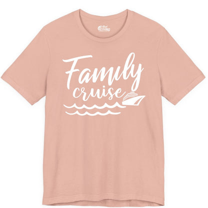 Family Cruise Shirt - Nautical Cruise Vacation Shirt for Families (Premium Tee) in Peach - Family Cruise Shirt - Nautical Script Font With Waves And Ship Graphic