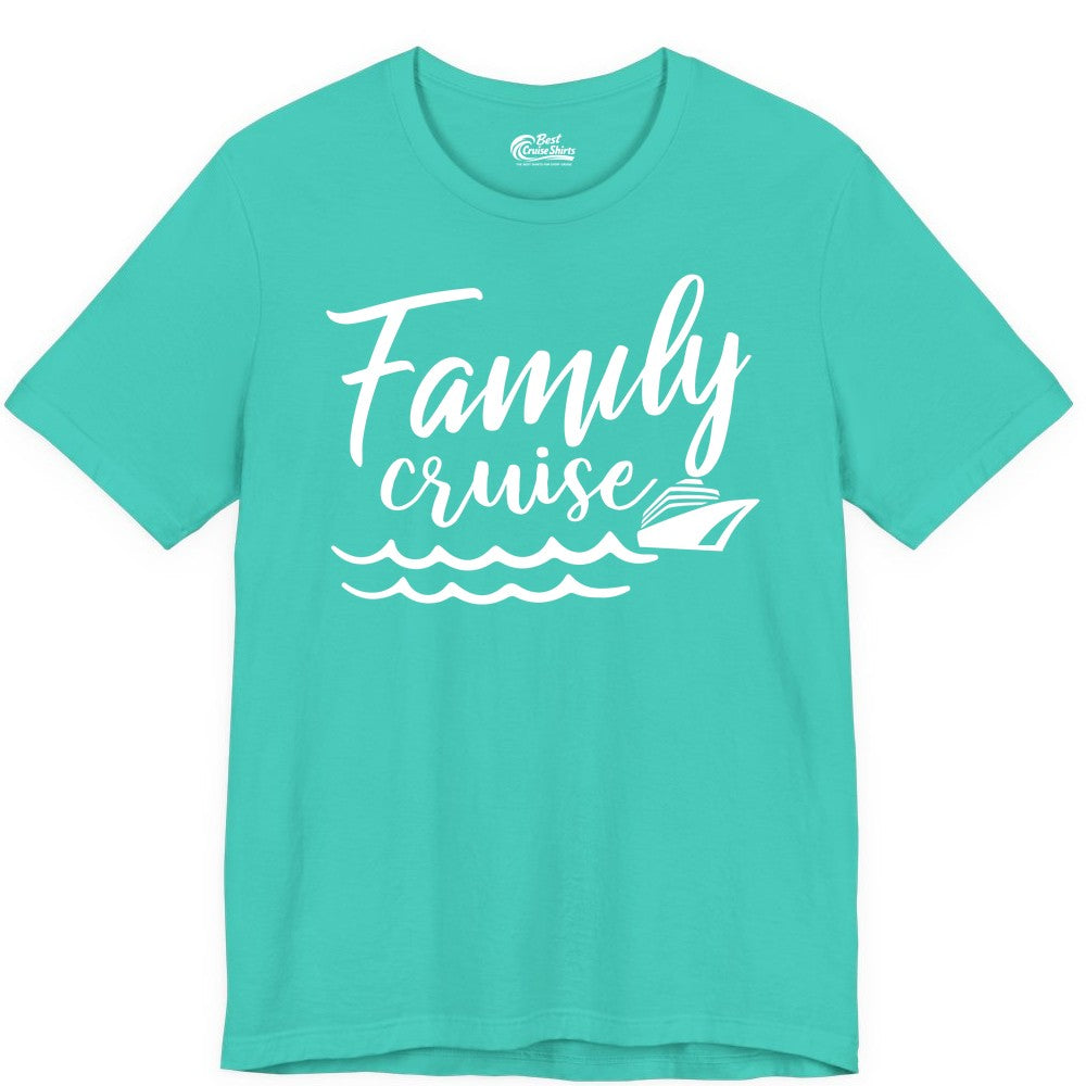 Family Cruise Shirt - Nautical Cruise Vacation Shirt for Families (Premium Tee) in Teal - Family Cruise Shirt - Nautical Script Font With Waves And Ship Graphic
