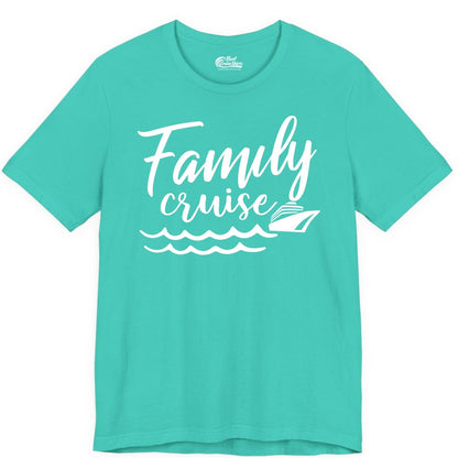 Family Cruise Shirt - Nautical Cruise Vacation Shirt for Families (Premium Tee) in Teal - Family Cruise Shirt - Nautical Script Font With Waves And Ship Graphic
