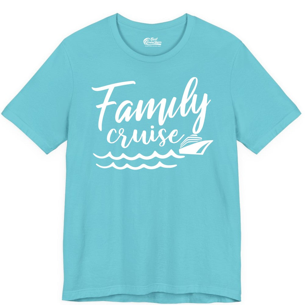 Family Cruise Shirt - Nautical Cruise Vacation Shirt for Families (Premium Tee) in Turquoise - Family Cruise Shirt - Nautical Script Font With Waves And Ship Graphic