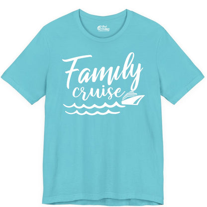 Family Cruise Shirt - Nautical Cruise Vacation Shirt for Families (Premium Tee) in Turquoise - Family Cruise Shirt - Nautical Script Font With Waves And Ship Graphic