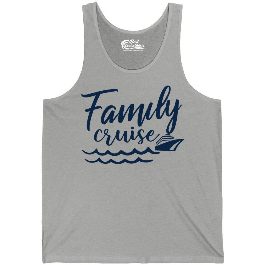 Family Cruise Shirt - Nautical Cruise Vacation Shirt for Families (Tank Top) in Athletic Heather - Family Cruise Shirt - Nautical Script Font With Waves And Ship Graphic