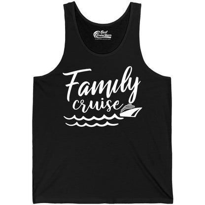 Family Cruise Shirt - Nautical Cruise Vacation Shirt for Families (Tank Top) in Black - Family Cruise Shirt - Nautical Script Font With Waves And Ship Graphic