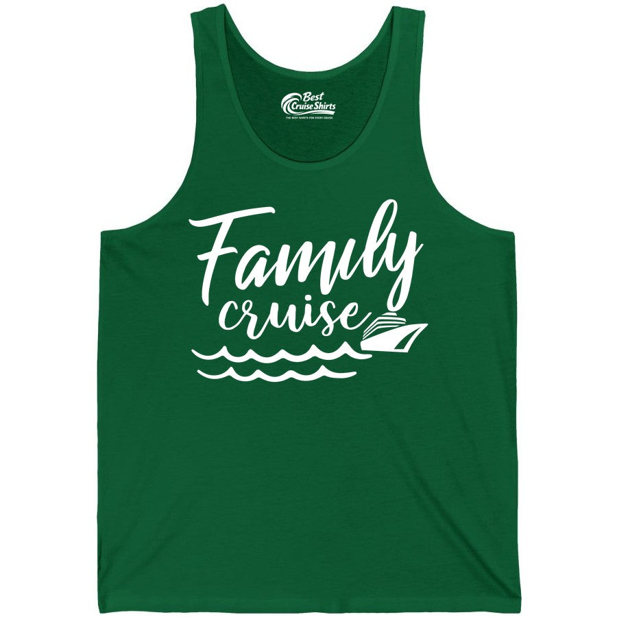 Family Cruise Shirt - Nautical Cruise Vacation Shirt for Families (Tank Top) in Kelly - Family Cruise Shirt - Nautical Script Font With Waves And Ship Graphic