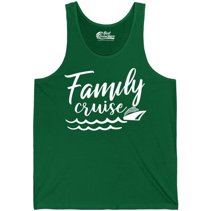 Family Cruise Shirt - Nautical Cruise Vacation Shirt for Families (Tank Top) in Kelly - Family Cruise Shirt - Nautical Script Font With Waves And Ship Graphic
