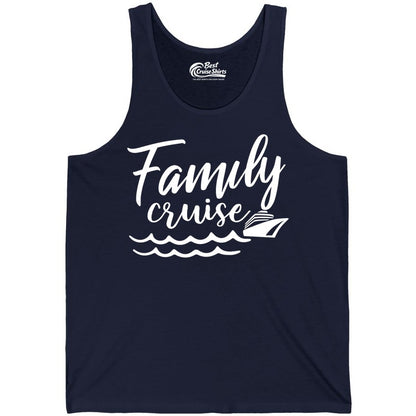 Family Cruise Shirt - Nautical Cruise Vacation Shirt for Families (Tank Top) in Navy - Family Cruise Shirt - Nautical Script Font With Waves And Ship Graphic