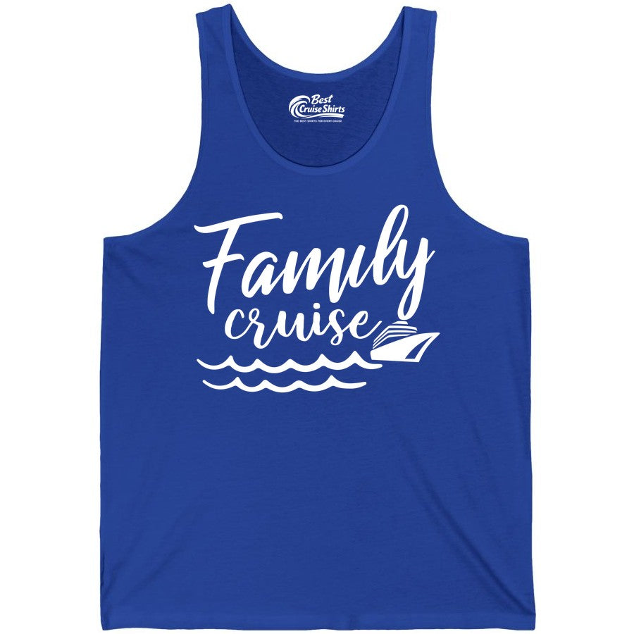 Family Cruise Shirt - Nautical Cruise Vacation Shirt for Families (Tank Top) in True Royal - Family Cruise Shirt - Nautical Script Font With Waves And Ship Graphic