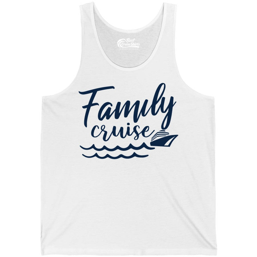 Family Cruise Shirt - Nautical Cruise Vacation Shirt for Families (Tank Top) in White - Family Cruise Shirt - Nautical Script Font With Waves And Ship Graphic
