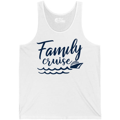Family Cruise Shirt - Nautical Cruise Vacation Shirt for Families (Tank Top) in White - Family Cruise Shirt - Nautical Script Font With Waves And Ship Graphic