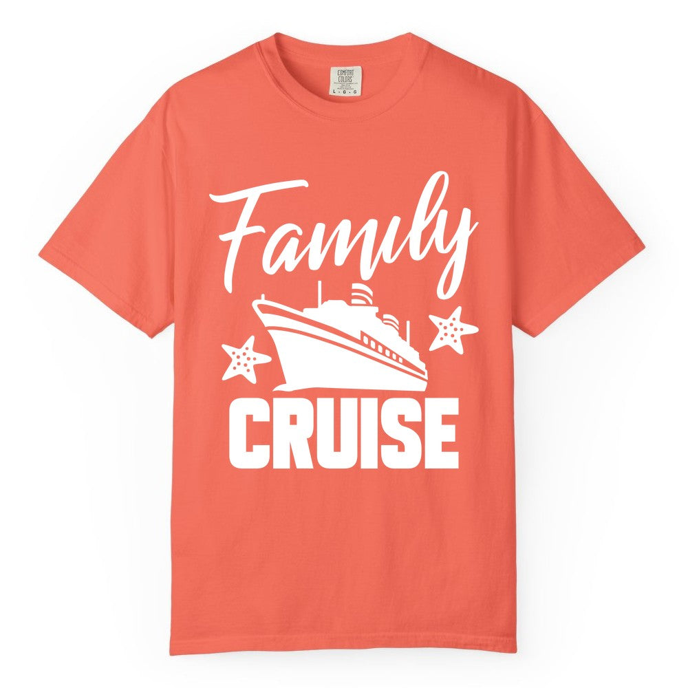 Family Cruise Shirt - Matching Cruise Vacation Apparel with Starfish (Comfort Color) in Bright Salmon - Family Cruise Shirt - Cruise Ship and Starfish Matching Family Tee