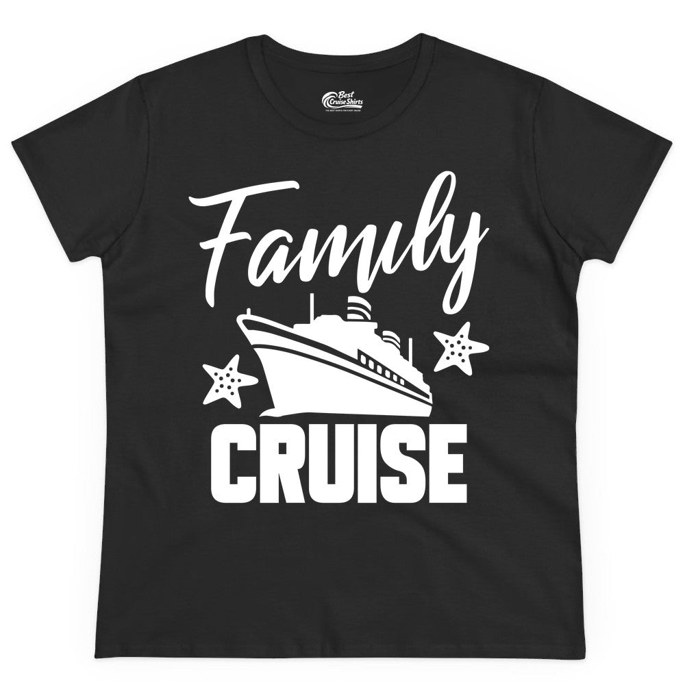 Family Cruise Shirt - Matching Cruise Vacation Apparel with Starfish (Ladies Tee) in Black - Family Cruise Shirt - Cruise Ship and Starfish Matching Family Tee