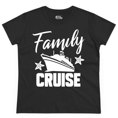 Family Cruise Shirt - Matching Cruise Vacation Apparel with Starfish (Ladies Tee) in Black - Family Cruise Shirt - Cruise Ship and Starfish Matching Family Tee