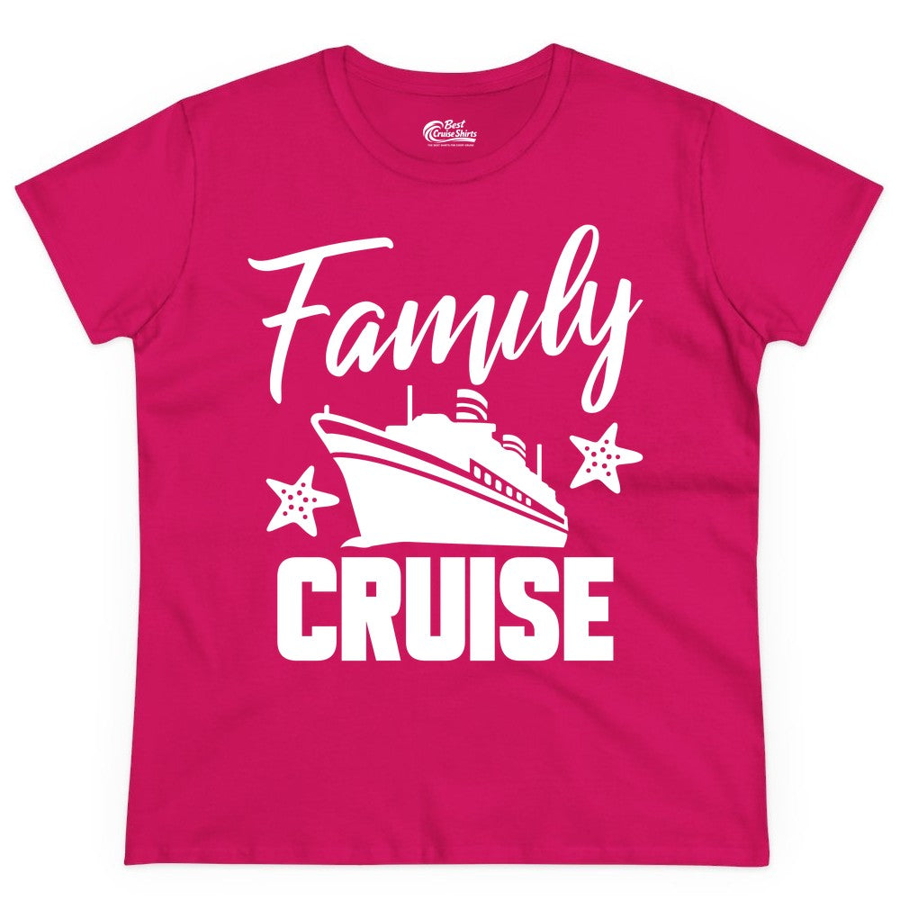 Family Cruise Shirt - Matching Cruise Vacation Apparel with Starfish (Ladies Tee) in Heliconia - Family Cruise Shirt - Cruise Ship and Starfish Matching Family Tee