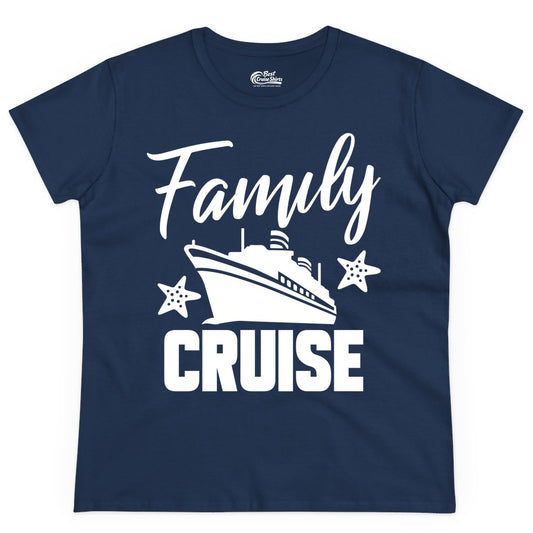 Family Cruise Shirt - Matching Cruise Vacation Apparel with Starfish (Ladies Tee) in Navy - Family Cruise Shirt - Cruise Ship and Starfish Matching Family Tee