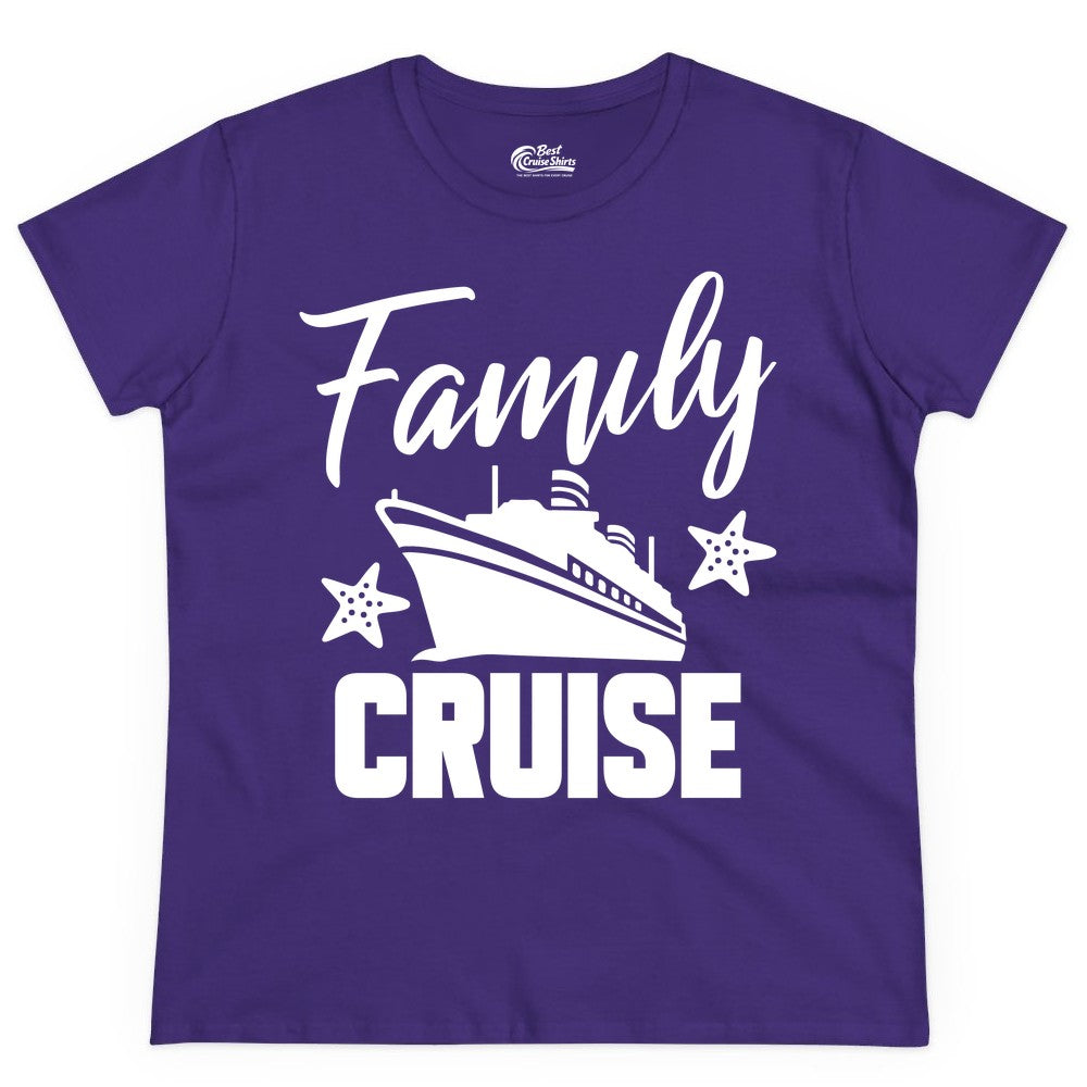 Family Cruise Shirt - Matching Cruise Vacation Apparel with Starfish (Ladies Tee) in Purple - Family Cruise Shirt - Cruise Ship and Starfish Matching Family Tee