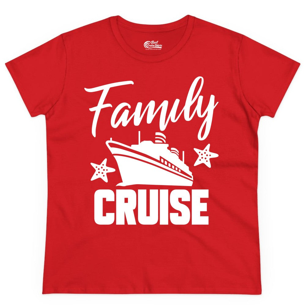 Family Cruise Shirt - Matching Cruise Vacation Apparel with Starfish (Ladies Tee) in Red - Family Cruise Shirt - Cruise Ship and Starfish Matching Family Tee
