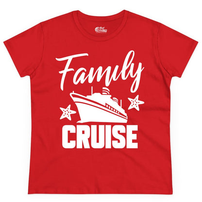 Family Cruise Shirt - Matching Cruise Vacation Apparel with Starfish (Ladies Tee) in Red - Family Cruise Shirt - Cruise Ship and Starfish Matching Family Tee