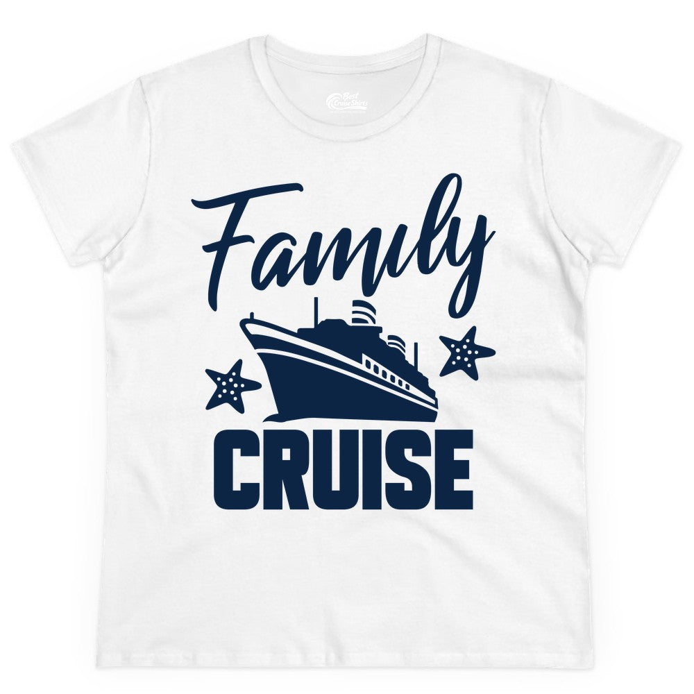 Family Cruise Shirt - Matching Cruise Vacation Apparel with Starfish (Ladies Tee) in White - Family Cruise Shirt - Cruise Ship and Starfish Matching Family Tee