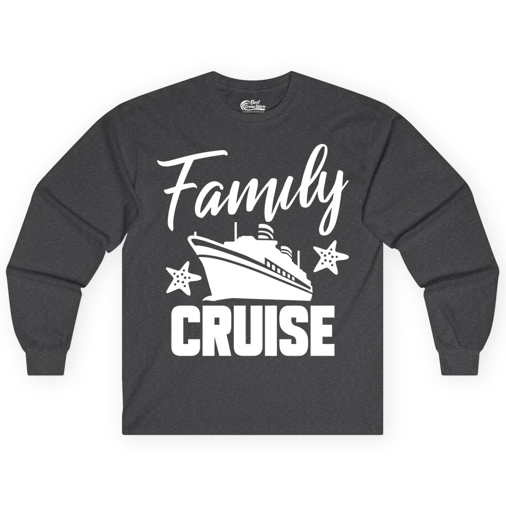 Family Cruise Shirt - Matching Cruise Vacation Apparel with Starfish (Long Sleeve) in Dark Heather - Family Cruise Shirt - Cruise Ship and Starfish Matching Family Tee