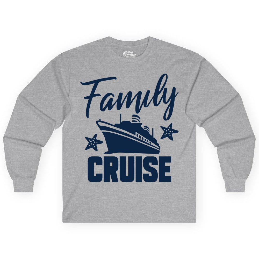 Family Cruise Shirt - Matching Cruise Vacation Apparel with Starfish (Long Sleeve) in Sport Grey - Family Cruise Shirt - Cruise Ship and Starfish Matching Family Tee