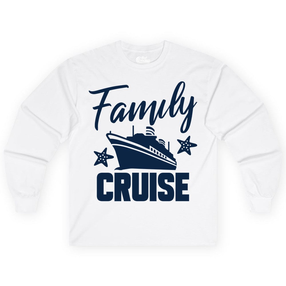 Family Cruise Shirt - Matching Cruise Vacation Apparel with Starfish (Long Sleeve) in White - Family Cruise Shirt - Cruise Ship and Starfish Matching Family Tee