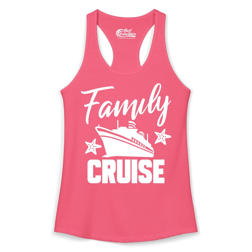 Family Cruise Shirt - Matching Cruise Vacation Apparel with Starfish (Ladies Tank) in Hot Pink - Family Cruise Shirt - Cruise Ship and Starfish Matching Family Tee