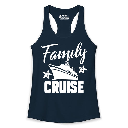 Family Cruise Shirt - Matching Cruise Vacation Apparel with Starfish (Ladies Tank) in Solid Midnight Navy - Family Cruise Shirt - Cruise Ship and Starfish Matching Family Tee