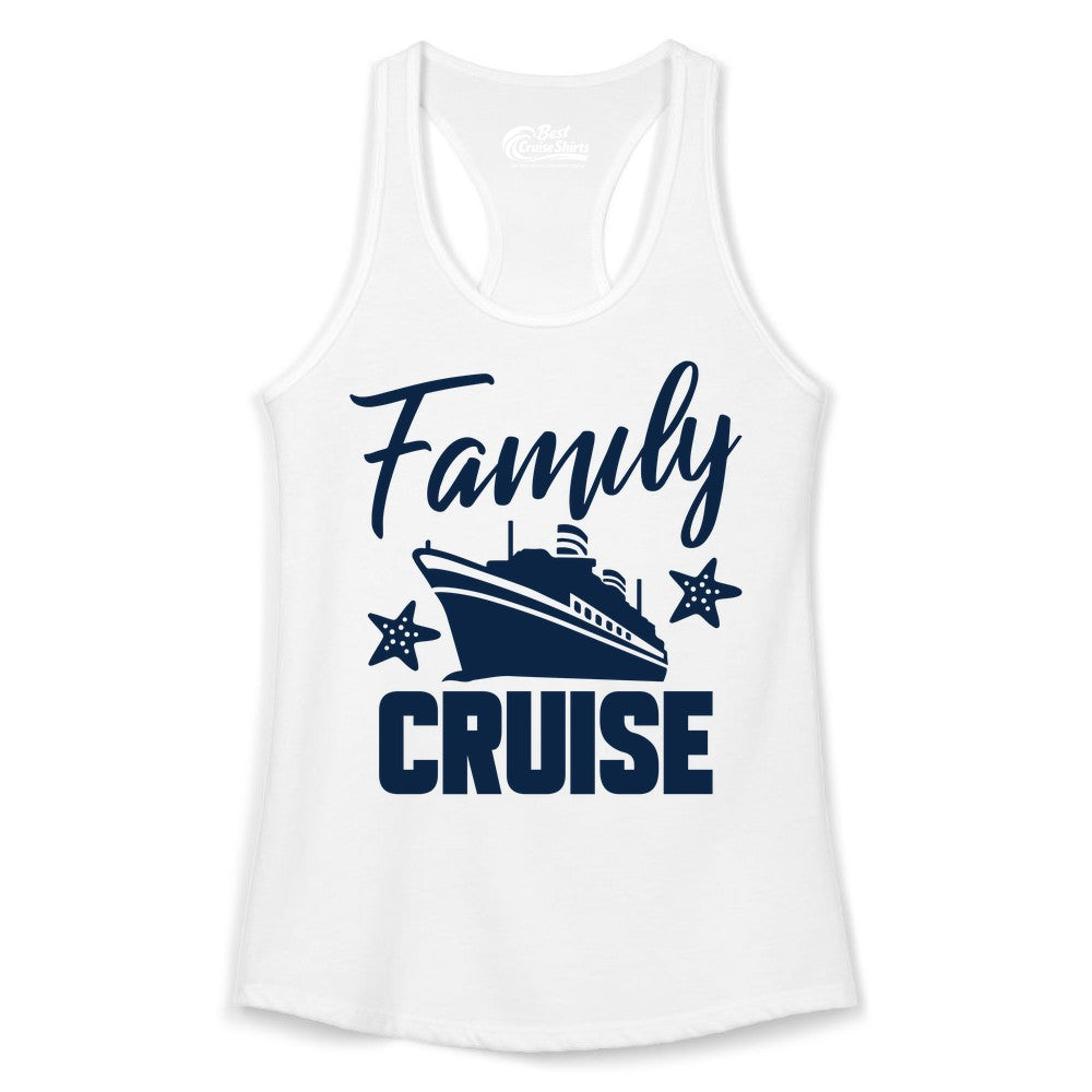 Family Cruise Shirt - Matching Cruise Vacation Apparel with Starfish (Ladies Tank) in White - Family Cruise Shirt - Cruise Ship and Starfish Matching Family Tee