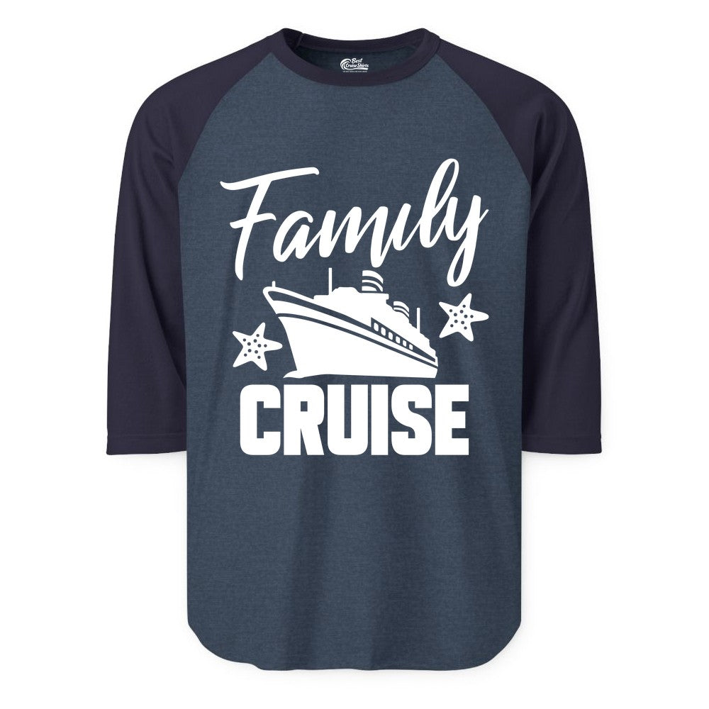 Family Cruise Shirt - Matching Cruise Vacation Apparel with Starfish (Raglan) in Heather DenimNavy - Family Cruise Shirt - Cruise Ship and Starfish Matching Family Tee