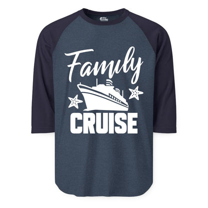 Family Cruise Shirt - Matching Cruise Vacation Apparel with Starfish (Raglan) in Heather DenimNavy - Family Cruise Shirt - Cruise Ship and Starfish Matching Family Tee