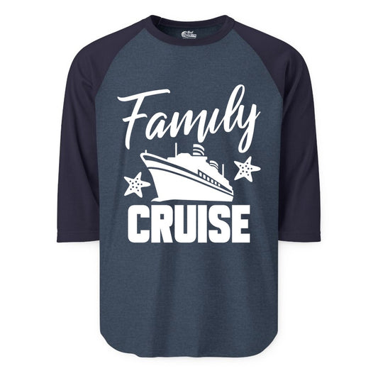 Family Cruise Shirt - Matching Cruise Vacation Apparel with Starfish (Raglan) in Heather DenimNavy - Family Cruise Shirt - Cruise Ship and Starfish Matching Family Tee