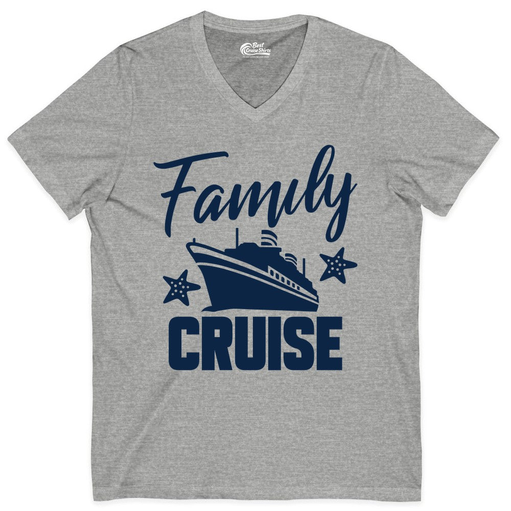 Family Cruise Shirt - Matching Cruise Vacation Apparel with Starfish (V-Neck) in Athletic Heather - Family Cruise Shirt - Cruise Ship and Starfish Matching Family Tee