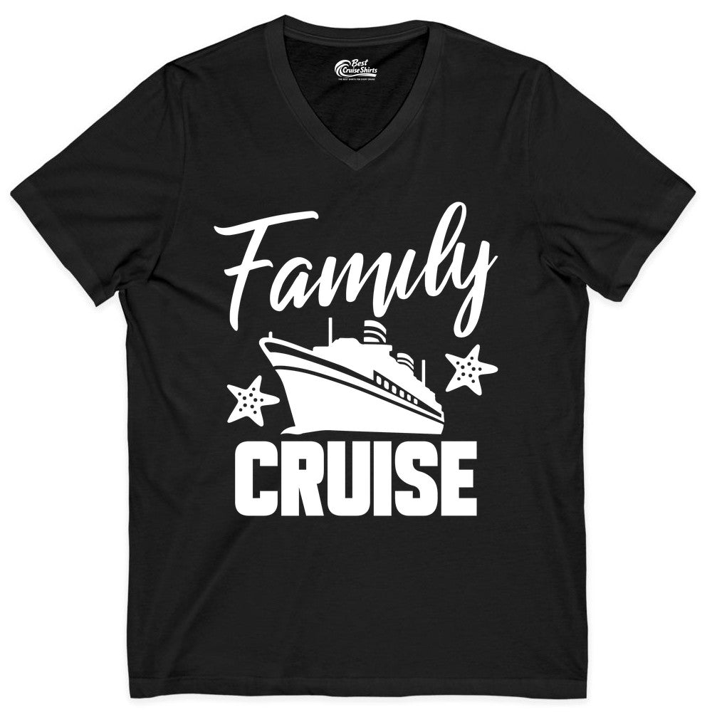Family Cruise Shirt - Matching Cruise Vacation Apparel with Starfish (V-Neck) in Black - Family Cruise Shirt - Cruise Ship and Starfish Matching Family Tee