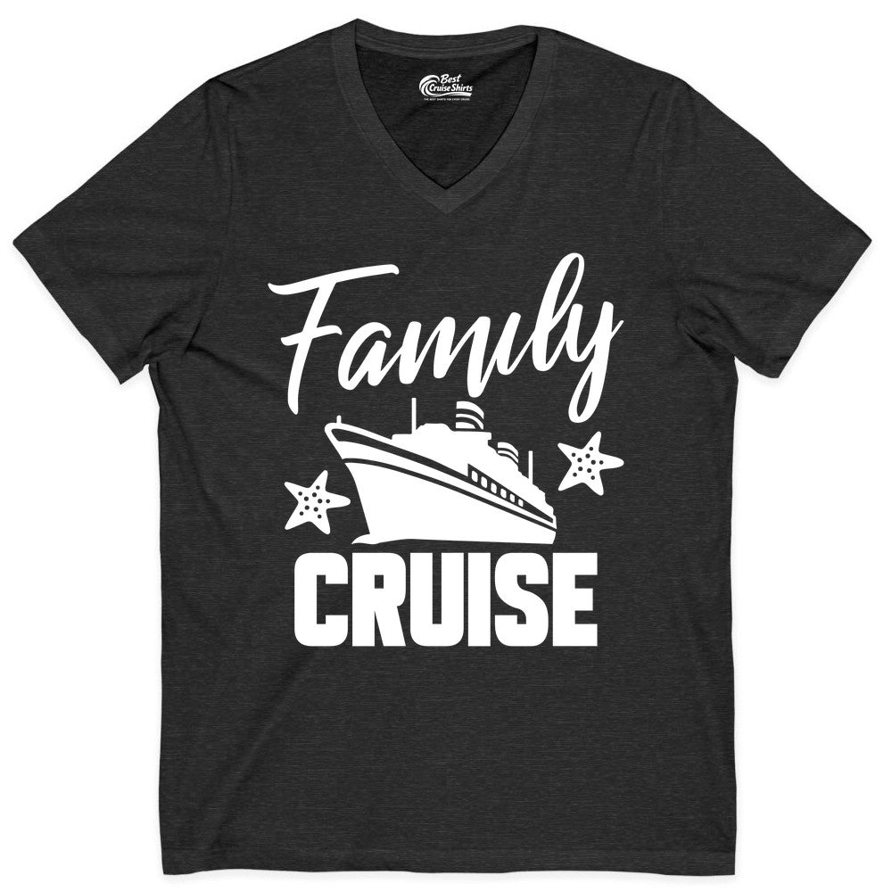 Family Cruise Shirt - Matching Cruise Vacation Apparel with Starfish (V-Neck) in Dark Grey Heather - Family Cruise Shirt - Cruise Ship and Starfish Matching Family Tee