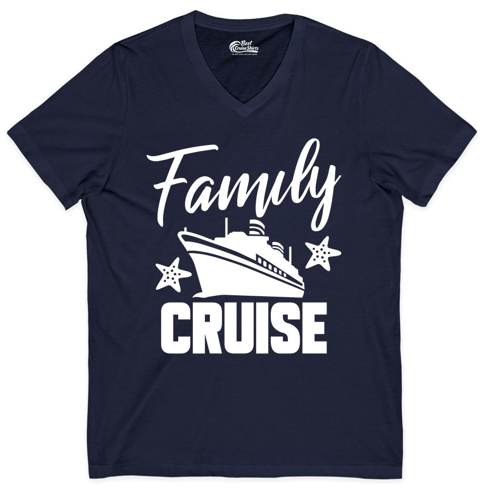 Family Cruise Shirt - Matching Cruise Vacation Apparel with Starfish (V-Neck) in Navy - Family Cruise Shirt - Cruise Ship and Starfish Matching Family Tee