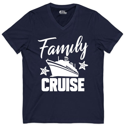 Family Cruise Shirt - Matching Cruise Vacation Apparel with Starfish (V-Neck) in Navy - Family Cruise Shirt - Cruise Ship and Starfish Matching Family Tee