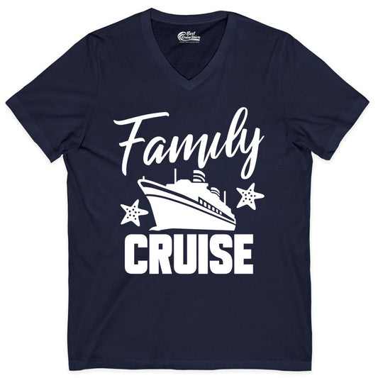 Family Cruise Shirt - Matching Cruise Vacation Apparel with Starfish (V-Neck) in Navy - Family Cruise Shirt - Cruise Ship and Starfish Matching Family Tee