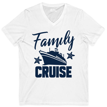 Family Cruise Shirt - Matching Cruise Vacation Apparel with Starfish (V-Neck) in White - Family Cruise Shirt - Cruise Ship and Starfish Matching Family Tee