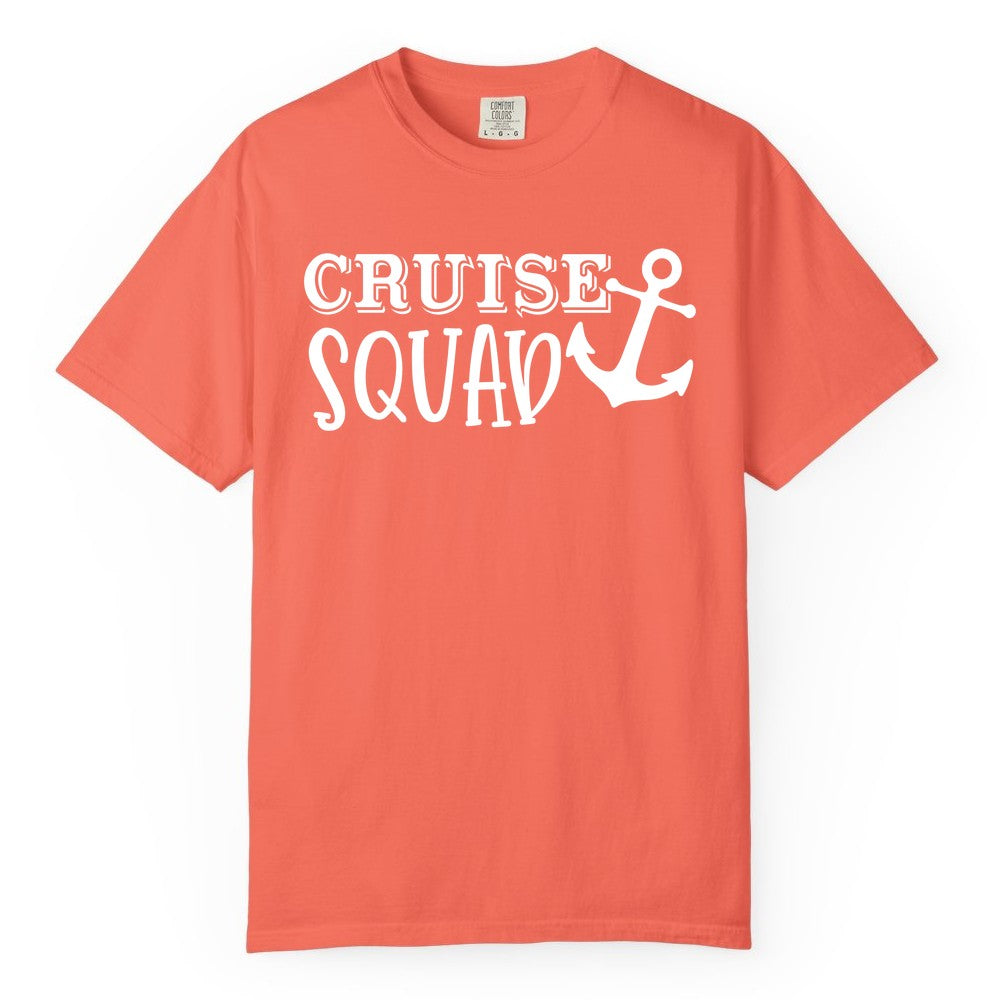 Cruise Squad Shirt - Nautical Cruise Group Matching Anchor Shirts (Comfort Color) in Bright Salmon - Cruise Squad Nautical Anchor Group Cruise Matching Shirt