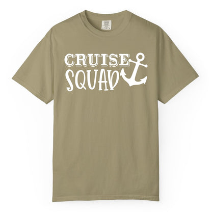 Cruise Squad Shirt - Nautical Cruise Group Matching Anchor Shirts (Comfort Color) in Khaki - Cruise Squad Nautical Anchor Group Cruise Matching Shirt