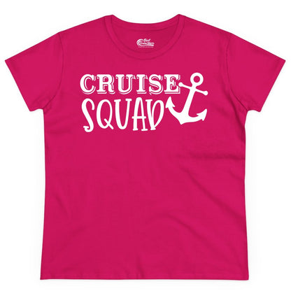 Cruise Squad Shirt - Nautical Cruise Group Matching Anchor Shirts (Ladies Tee) in Heliconia - Cruise Squad Nautical Anchor Group Cruise Matching Shirt