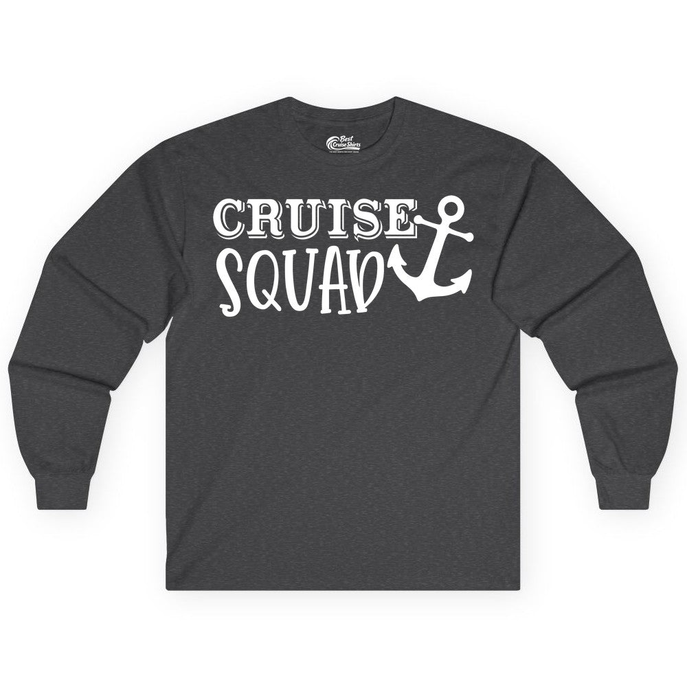 Cruise Squad Shirt - Nautical Cruise Group Matching Anchor Shirts (Long Sleeve) in Dark Heather - Cruise Squad Nautical Anchor Group Cruise Matching Shirt