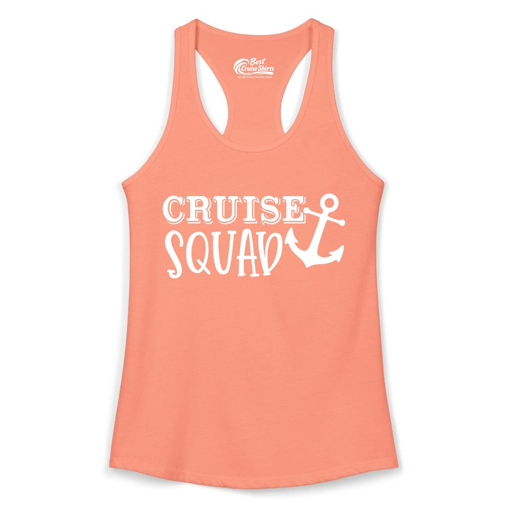 Cruise Squad Shirt - Nautical Cruise Group Matching Anchor Shirts (Ladies Tank) in Solid Light Orange - Cruise Squad Nautical Anchor Group Cruise Matching Shirt