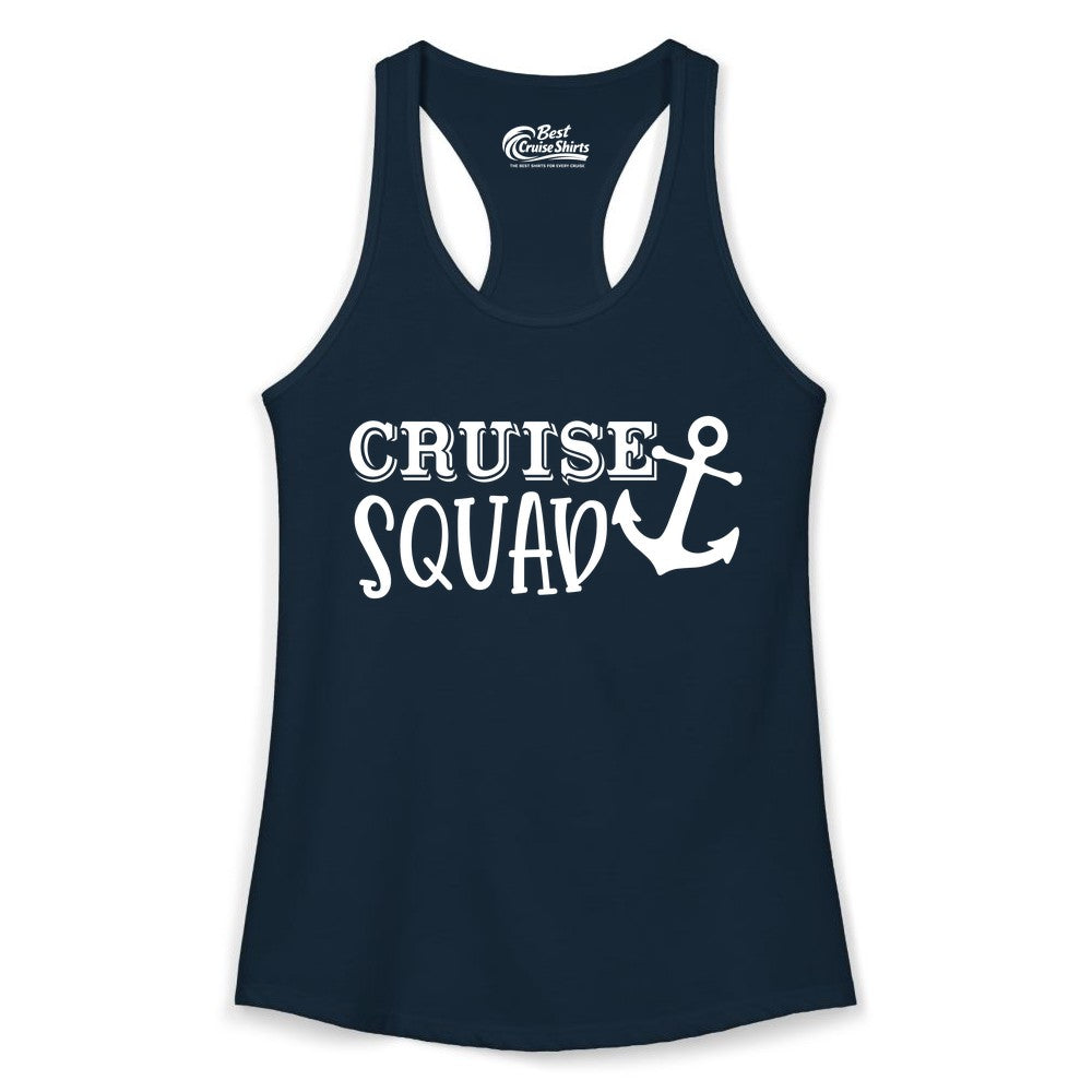 Cruise Squad Shirt - Nautical Cruise Group Matching Anchor Shirts (Ladies Tank) in Solid Midnight Navy - Cruise Squad Nautical Anchor Group Cruise Matching Shirt
