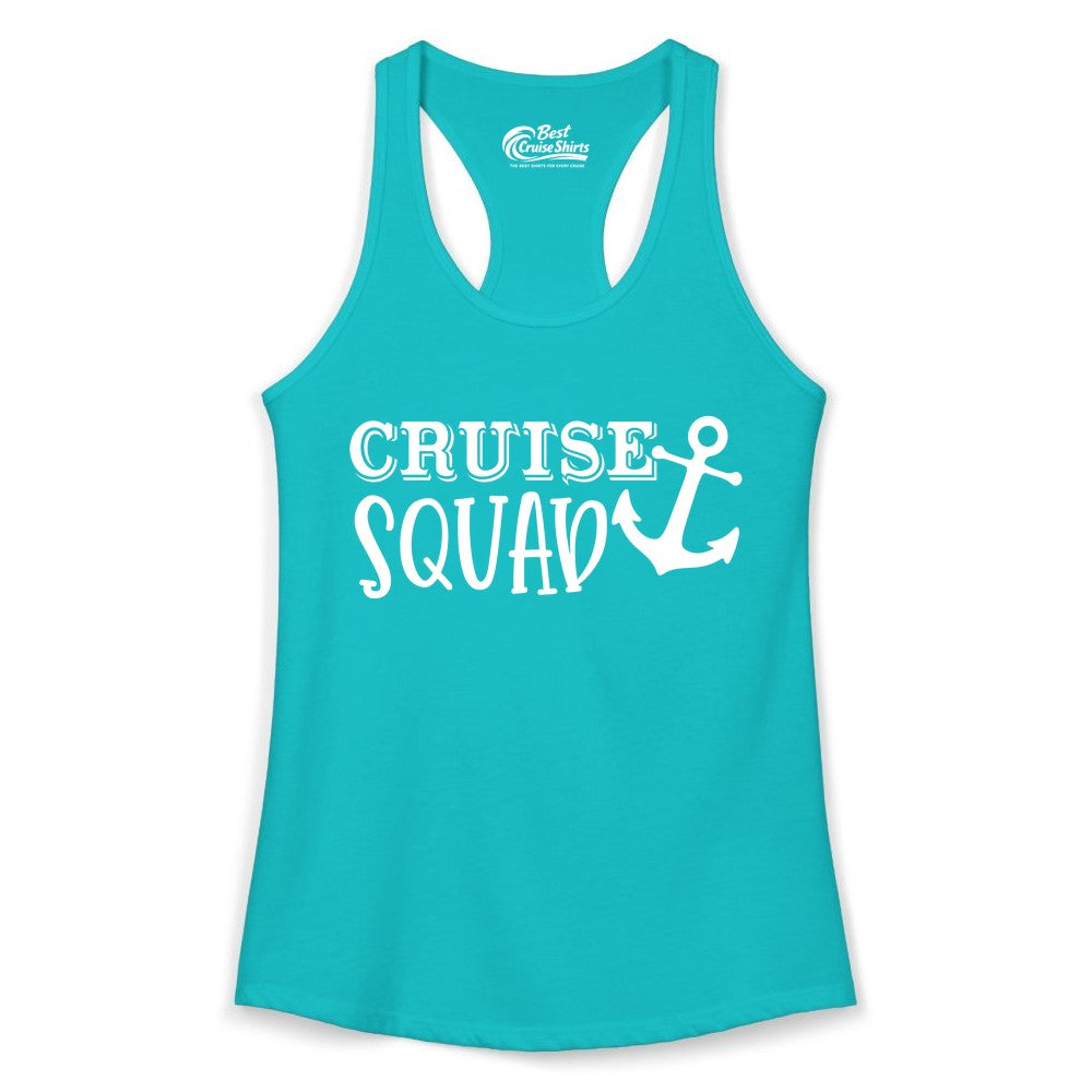 Cruise Squad Shirt - Nautical Cruise Group Matching Anchor Shirts (Ladies Tank) in Tahiti Blue - Cruise Squad Nautical Anchor Group Cruise Matching Shirt