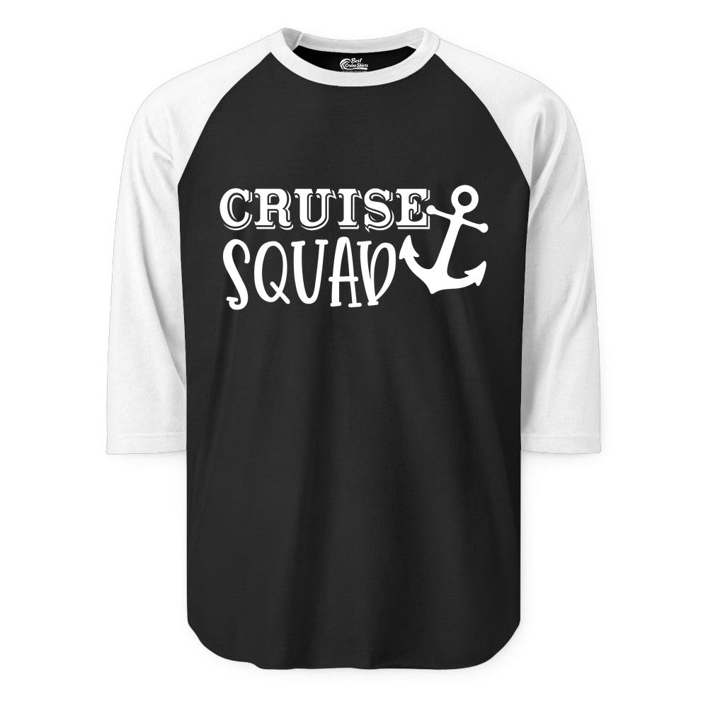 Cruise Squad Shirt - Nautical Cruise Group Matching Anchor Shirts (Raglan) in BlackWhite - Cruise Squad Nautical Anchor Group Cruise Matching Shirt